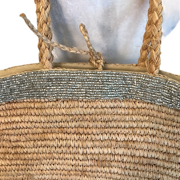 J. Crew Iridescent Beaded Straw Tote Bag - Picture 6 of 13